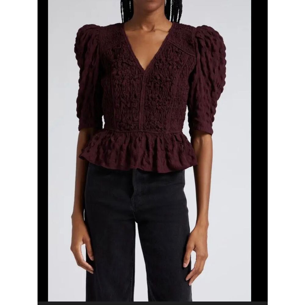 SEA Piero Puff Sleeve Seersucker Top size XS